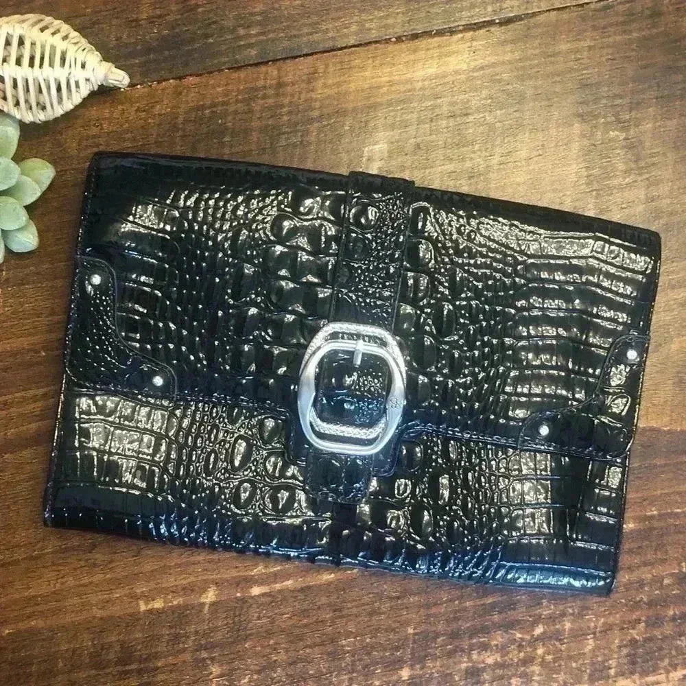 Jessica Simpson | Black Patent Faux Croc Embossed Leather Clutch